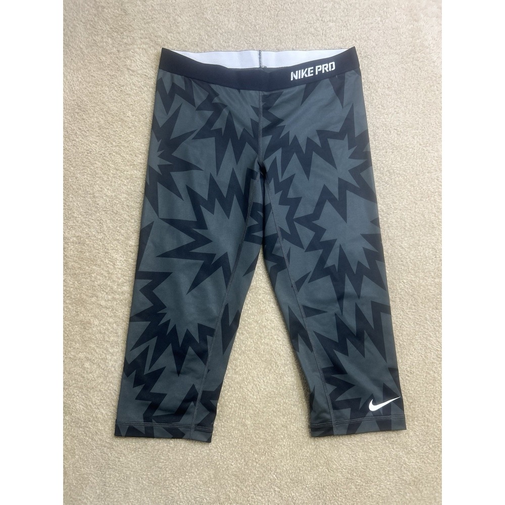 Nike Pro Women's Black Cropped Leggings Pow Patterns Size large